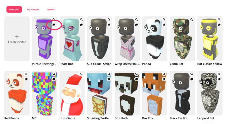 Screenshot of avatar selection screen